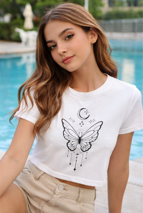 Moonlight Butterfly Aesthetic Cropped Top for Girls Tee