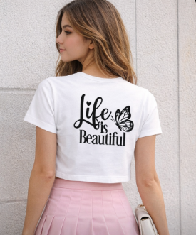 Life Is Beautiful Butterfly Cropped Top for Girls