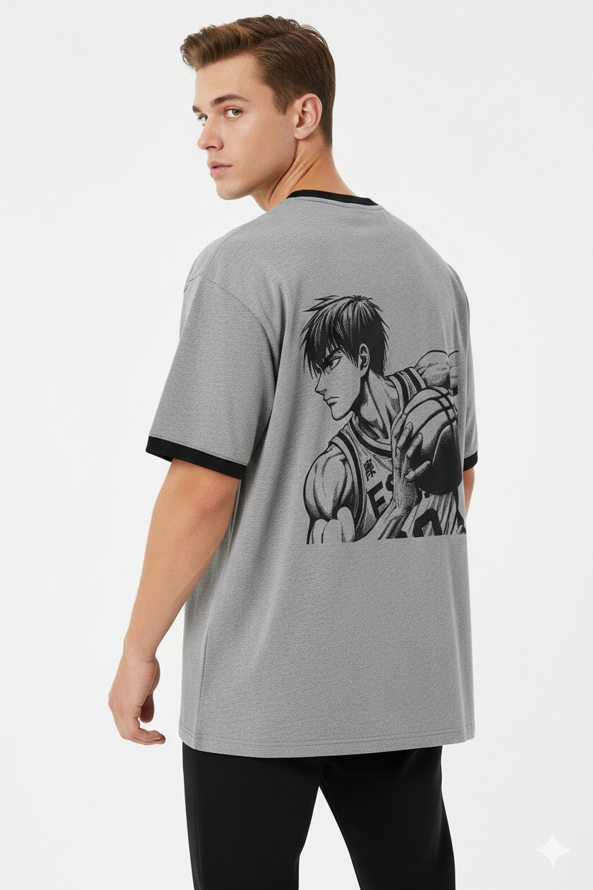 Anime Basketball Oversized T-Shirt – Grey Streetwear Edition