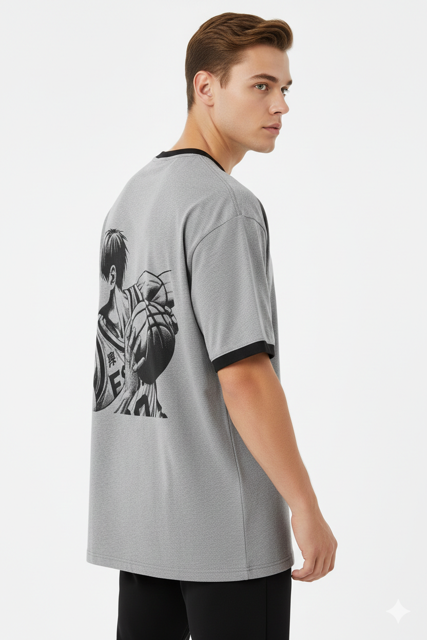 Anime Basketball Oversized T-Shirt – Grey Streetwear Edition