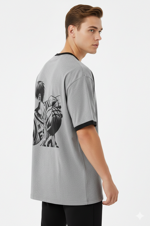 Anime Basketball Oversized T-Shirt – Grey Streetwear Edition
