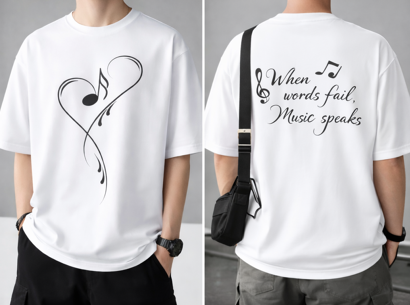 Oversized Music Vibes White T-Shirt – Front & Back Printed