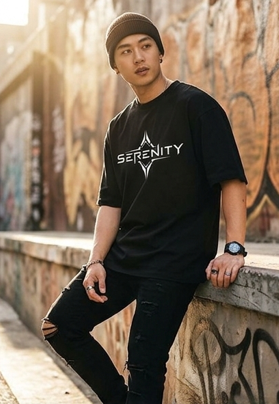 Serenity Star Graphic Black Oversized T-Shirt