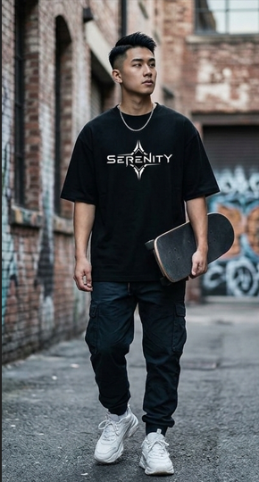 Serenity Star Graphic Black Oversized T-Shirt