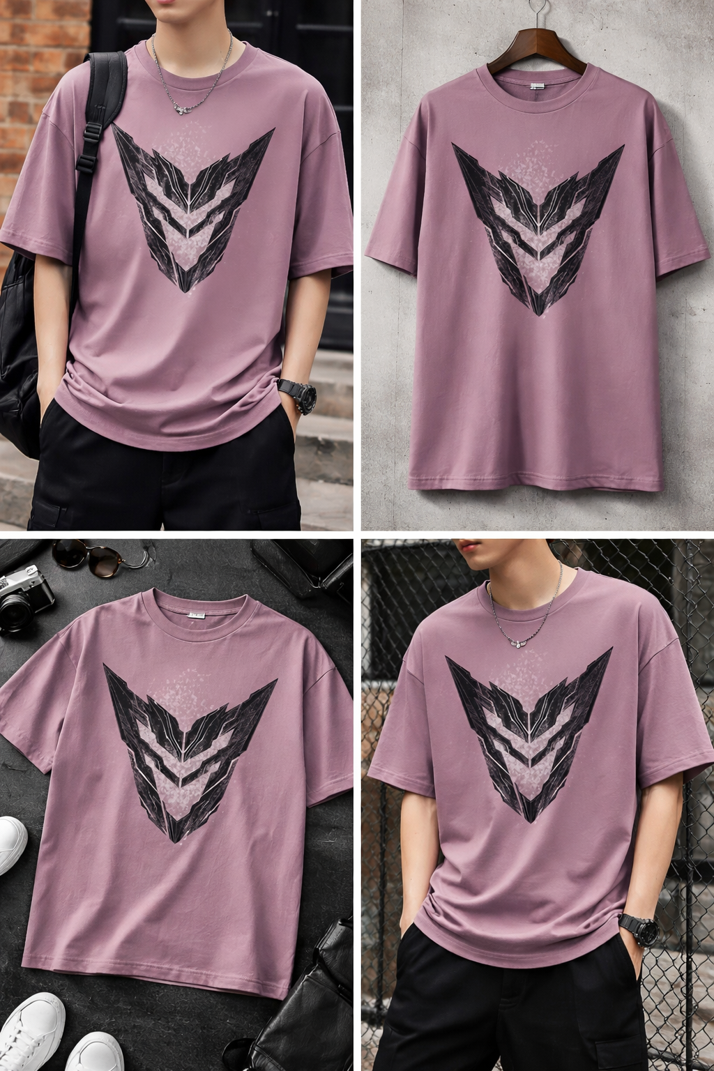Urban Phantom V Graphic Oversized T-Shirt – Premium Streetwear Cotton Tee (Dusty Mauve)